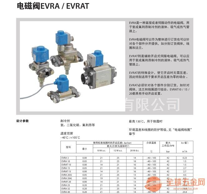 丹佛斯工业制冷电磁阀evra40/032f1142氨(r717)系列