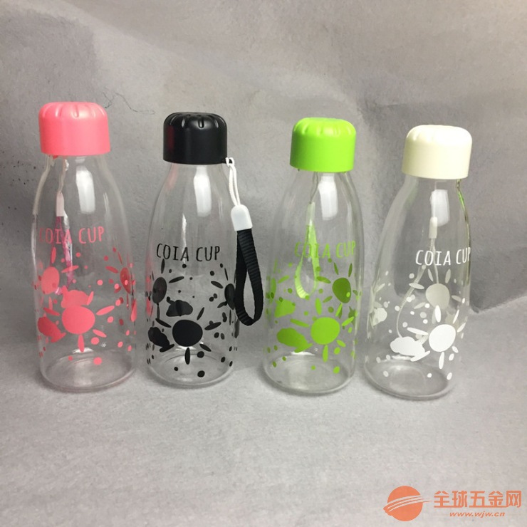 厂家供应时尚创意可乐玻璃杯耐高温水杯便携提绳透明随手杯